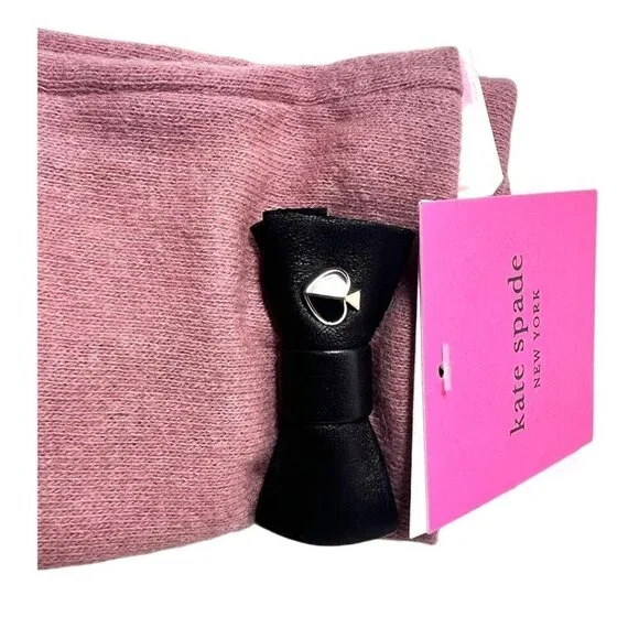 Kate Spade Womens Rose Pink Wool Bow Accent Knit Touchscreen Gloves Sz L New
